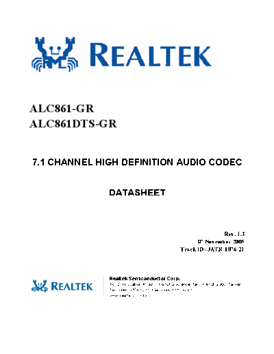 ALC ALC861 DataSheet 1.3  . Electronic Components Datasheets Various ALC ALC861_DataSheet_1.3.pdf