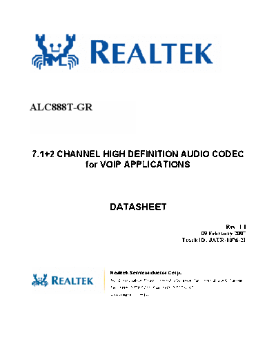 ALC ALC888T DataSheet 1.1  . Electronic Components Datasheets Various ALC ALC888T_DataSheet_1.1.pdf