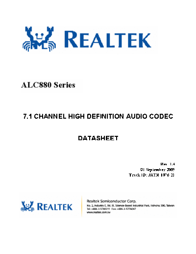 ALC ALC880 DataSheet 1.4  . Electronic Components Datasheets Various ALC ALC880_DataSheet_1.4.pdf