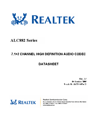 ALC ALC882 DataSheet 1.5  . Electronic Components Datasheets Various ALC ALC882_DataSheet_1.5.pdf