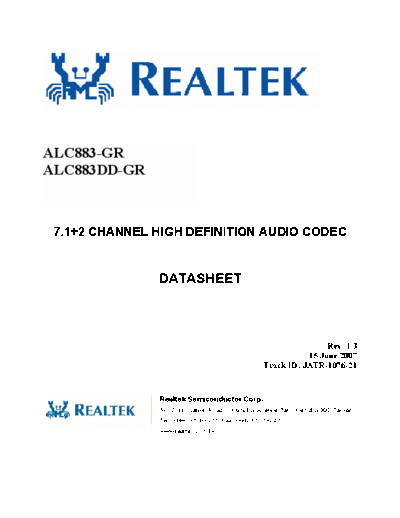 ALC ALC883 DataSheet 1.3  . Electronic Components Datasheets Various ALC ALC883_DataSheet_1.3.pdf