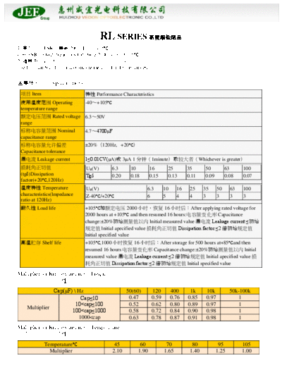 JEE [radial thru-hole] RL series  . Electronic Components Datasheets Passive components capacitors JEE JEE [radial thru-hole] RL series.pdf