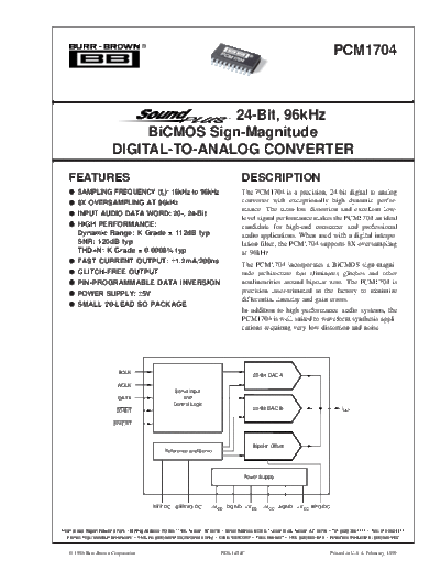 PCM1704 datasheet  . Electronic Components Datasheets Various PCM1704 datasheet.pdf