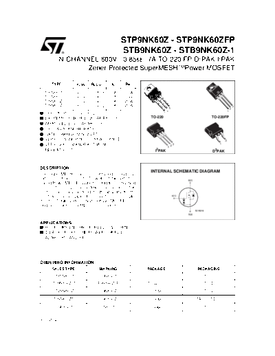 STP9NK60Z CD00002961  . Electronic Components Datasheets Various STP9NK60Z CD00002961.pdf