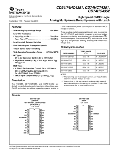 datasheets 74hc4351  . Electronic Components Datasheets Various datasheets 74hc4351.pdf