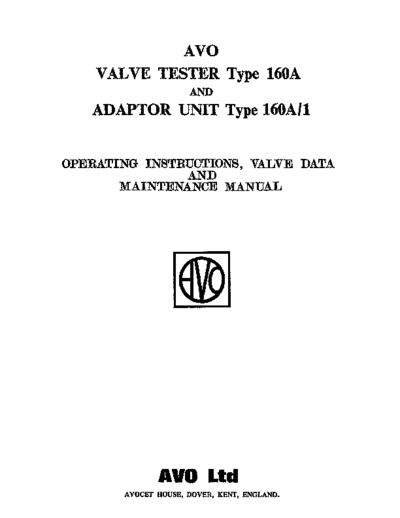 AVO AVO CT160A  . Rare and Ancient Equipment AVO CT160A AVO_CT160A.pdf