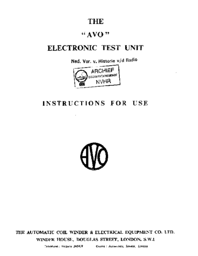 AVO AVO ElectronicTestUnit  . Rare and Ancient Equipment AVO ElectronicTestUnit AVO_ElectronicTestUnit.pdf