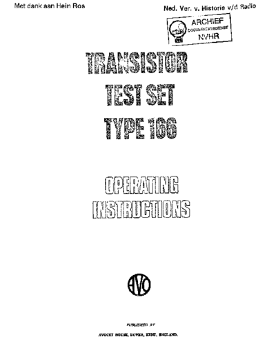 AVO AVO TT166  . Rare and Ancient Equipment AVO TT166 TransistorTestSet AVO_TT166.pdf
