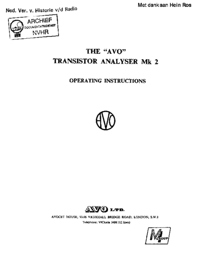 AVO AVO TransistorAnalyserMk2  . Rare and Ancient Equipment AVO TransistorAnalyserMk2 AVO_TransistorAnalyserMk2.pdf