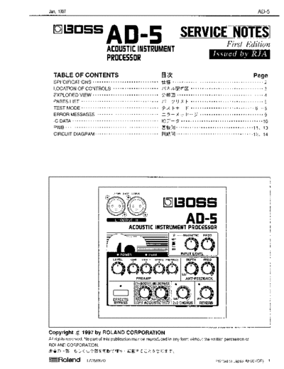 BOSS BOSS AD-5 SERVICE NOTES  . Rare and Ancient Equipment BOSS AD-5 BOSS_AD-5_SERVICE_NOTES.pdf