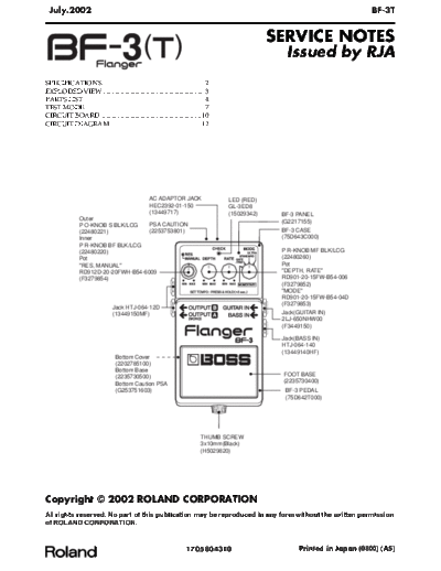 BOSS BOSS BF-3 SERVICE NOTES  . Rare and Ancient Equipment BOSS BF-3 BOSS_BF-3_SERVICE_NOTES.pdf