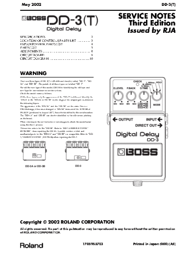 BOSS DD-3T SERVICE NOTES 3rd  . Rare and Ancient Equipment BOSS DD-3T DD-3T_SERVICE_NOTES_3rd.pdf