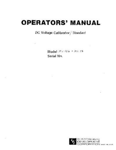 EDC EDC MV106 DC Calibrator Service Manual  . Rare and Ancient Equipment EDC MV106 EDC_MV106_DC_Calibrator_Service_Manual.pdf