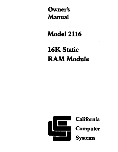 ccs CCS 2116 16K Static RAM 1980  . Rare and Ancient Equipment ccs 2116 CCS_2116_16K_Static_RAM_1980.pdf