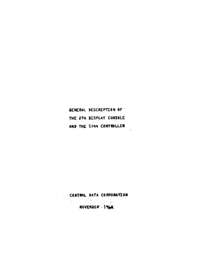 cdc 274 Display Console 1744 Controller Nov68  . Rare and Ancient Equipment cdc graphics 274_Display_Console_1744_Controller_Nov68.pdf