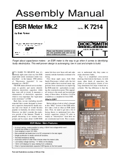 . Various k7214 - ESR Meter Mk.2  . Various Div Electronic Info Test Equipment Plans k7214 - ESR Meter Mk.2.pdf