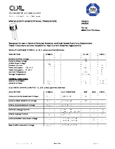 CDIL 2n3019 2n3020  . Electronic Components Datasheets Active components Transistors CDIL 2n3019_2n3020.pdf