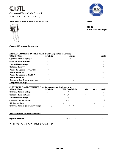 CDIL 2n657  . Electronic Components Datasheets Active components Transistors CDIL 2n657.pdf