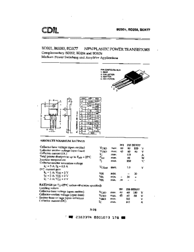 CDIL bd201 bd203 bdx77  . Electronic Components Datasheets Active components Transistors CDIL bd201_bd203_bdx77.pdf