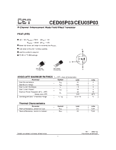 CET ced05p03 ceu05p03  . Electronic Components Datasheets Active components Transistors CET ced05p03_ceu05p03.pdf