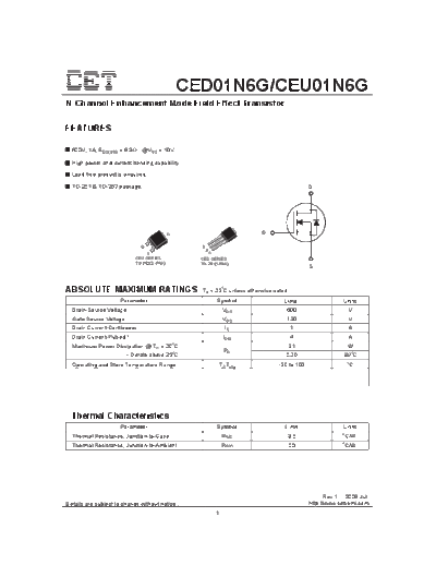 . Electronic Components Datasheets ced01n6g ceu01n6g  . Electronic Components Datasheets Active components Transistors CET ced01n6g_ceu01n6g.pdf