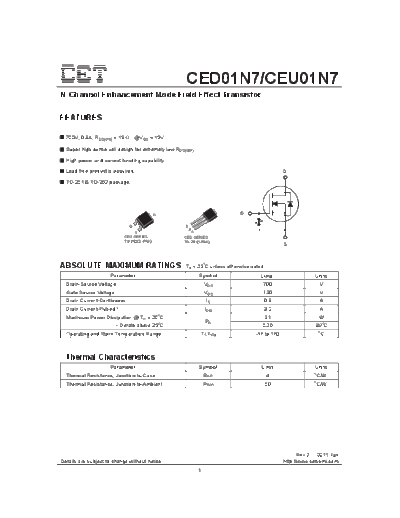 CET ced01n7 ceu01n7  . Electronic Components Datasheets Active components Transistors CET ced01n7_ceu01n7.pdf