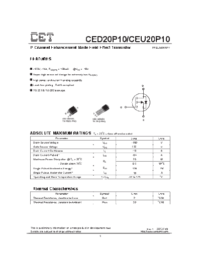 CET ced20p10 ceu20p10  . Electronic Components Datasheets Active components Transistors CET ced20p10_ceu20p10.pdf