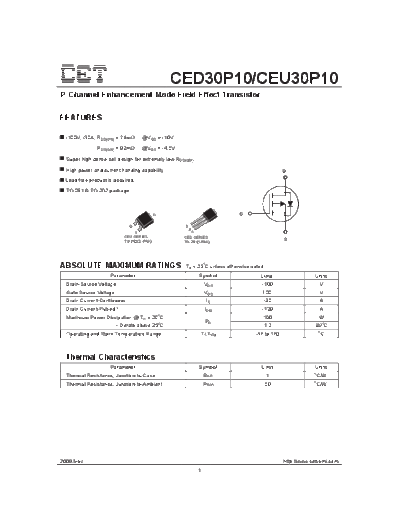 CET ced30p10 ceu30p10  . Electronic Components Datasheets Active components Transistors CET ced30p10_ceu30p10.pdf