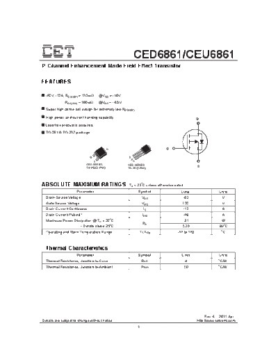 CET ced6861 ceu6861  . Electronic Components Datasheets Active components Transistors CET ced6861_ceu6861.pdf