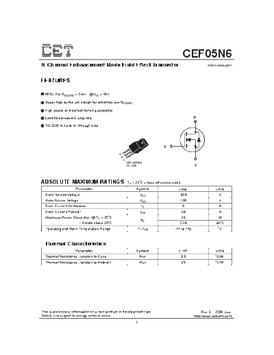 . Electronic Components Datasheets cef05n6  . Electronic Components Datasheets Active components Transistors CET cef05n6.pdf