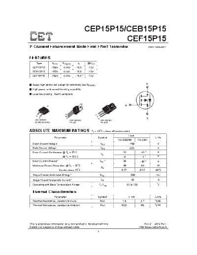 CET cef15p15 cep15p15 ceb15p15  . Electronic Components Datasheets Active components Transistors CET cef15p15_cep15p15_ceb15p15.pdf