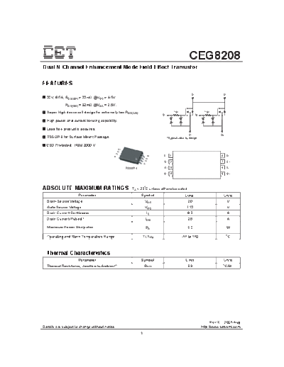 CET ceg8208  . Electronic Components Datasheets Active components Transistors CET ceg8208.pdf