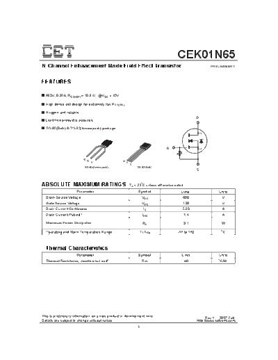 CET cek01n65  . Electronic Components Datasheets Active components Transistors CET cek01n65.pdf