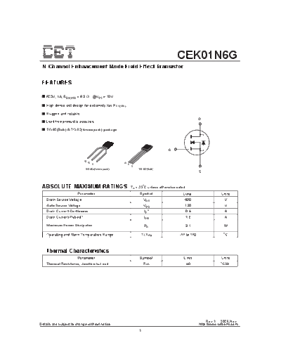CET cek01n6g  . Electronic Components Datasheets Active components Transistors CET cek01n6g.pdf