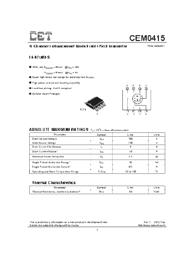 CET cem0415  . Electronic Components Datasheets Active components Transistors CET cem0415.pdf