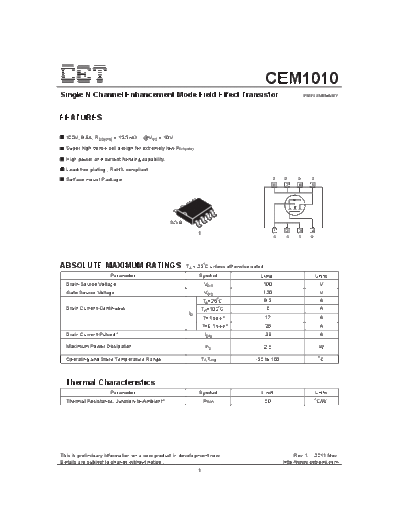 . Electronic Components Datasheets cem1010  . Electronic Components Datasheets Active components Transistors CET cem1010.pdf