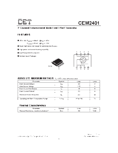 CET cem2401  . Electronic Components Datasheets Active components Transistors CET cem2401.pdf
