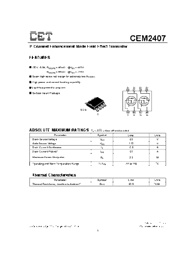 CET cem2407  . Electronic Components Datasheets Active components Transistors CET cem2407.pdf