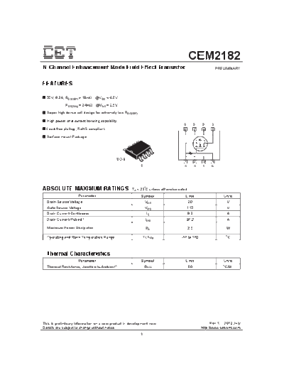 CET cem2182  . Electronic Components Datasheets Active components Transistors CET cem2182.pdf