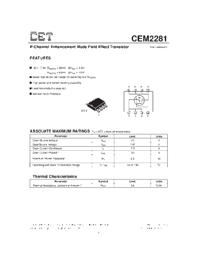 CET cem2281  . Electronic Components Datasheets Active components Transistors CET cem2281.pdf