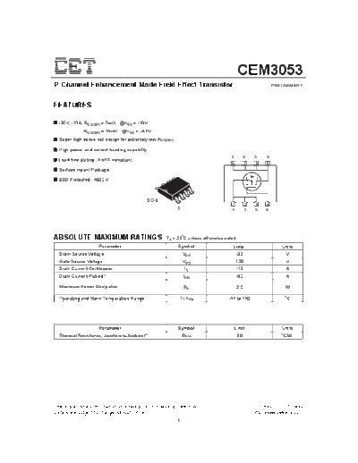 CET cem3053  . Electronic Components Datasheets Active components Transistors CET cem3053.pdf