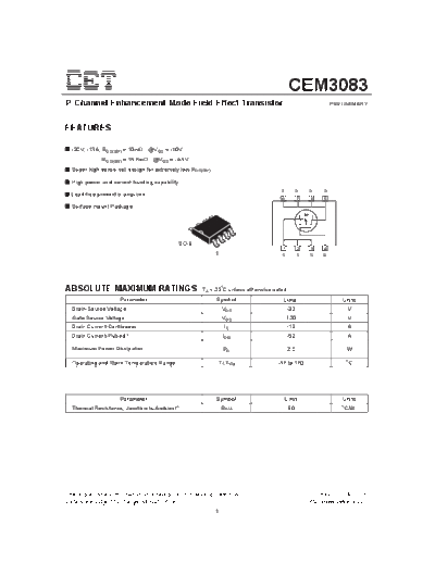 CET cem3083  . Electronic Components Datasheets Active components Transistors CET cem3083.pdf