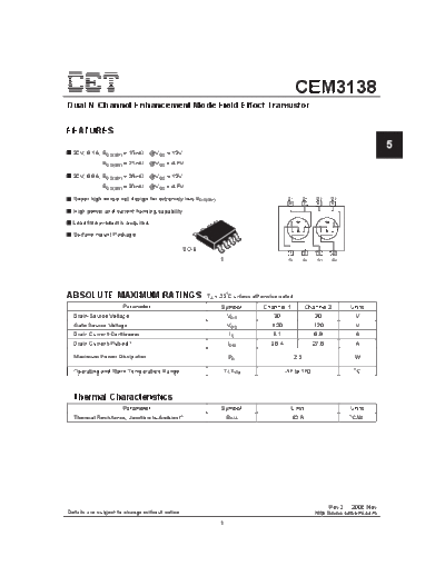 CET cem3138  . Electronic Components Datasheets Active components Transistors CET cem3138.pdf