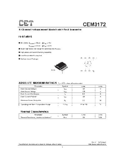 . Electronic Components Datasheets cem3172  . Electronic Components Datasheets Active components Transistors CET cem3172.pdf