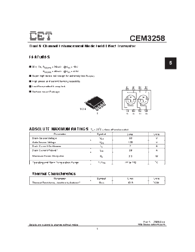 CET cem3258  . Electronic Components Datasheets Active components Transistors CET cem3258.pdf