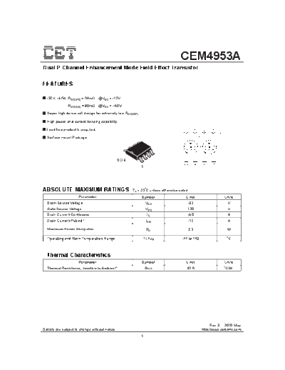 CET cem4953a  . Electronic Components Datasheets Active components Transistors CET cem4953a.pdf