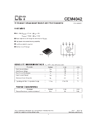 CET cem4042  . Electronic Components Datasheets Active components Transistors CET cem4042.pdf