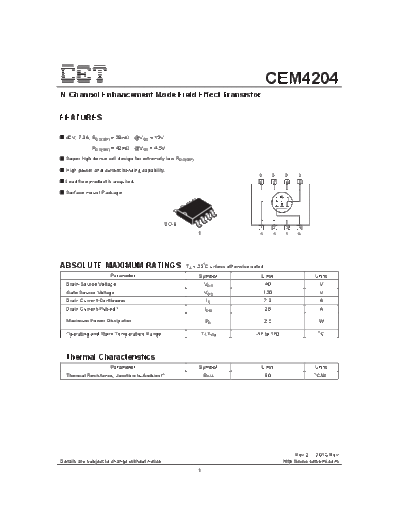 CET cem4204  . Electronic Components Datasheets Active components Transistors CET cem4204.pdf