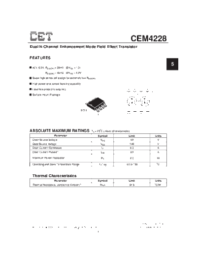 CET cem4228  . Electronic Components Datasheets Active components Transistors CET cem4228.pdf