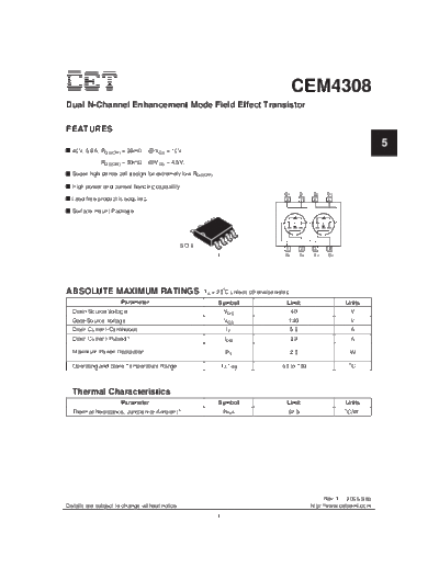 CET cem4308  . Electronic Components Datasheets Active components Transistors CET cem4308.pdf